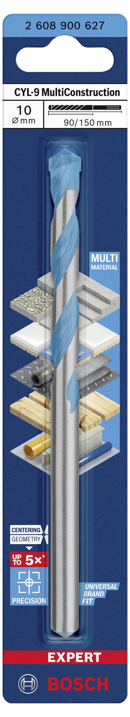 Svrdlo marke Bosch, model CYL-9 MultiConstruction, promjera 10 mm, duljine 90/150 mm, pogodno za beton, kamen, pločice, drvo i metal.