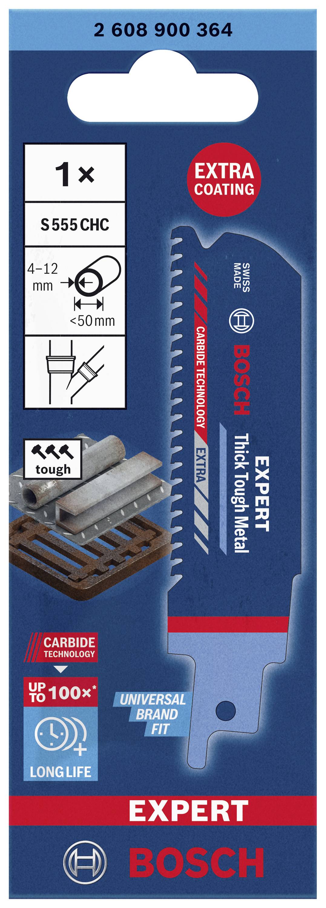 Paket listova pile Bosch, model S555CHC, pogodan za debeli metal, s ekstremno otpornim premazom i univerzalnim oblikom.