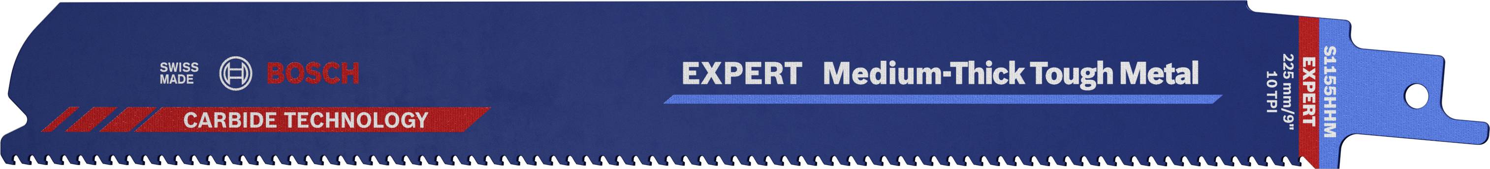 List pile za recipročnu pilu s natpisom: 'Expert Medium-Thick Tough Metal'. Plava boja s crvenim naglascima, marka Bosch.