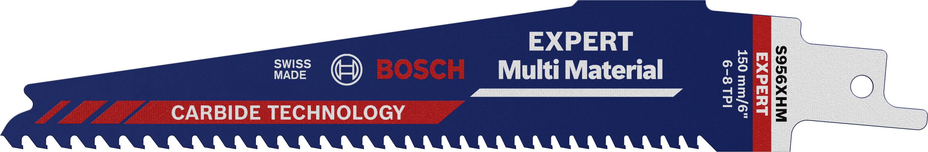 List za recipročnu pilu s natpisom 'Bosch Expert Multi Material', pogodan za različite materijale zahvaljujući karbidnoj tehnologiji.