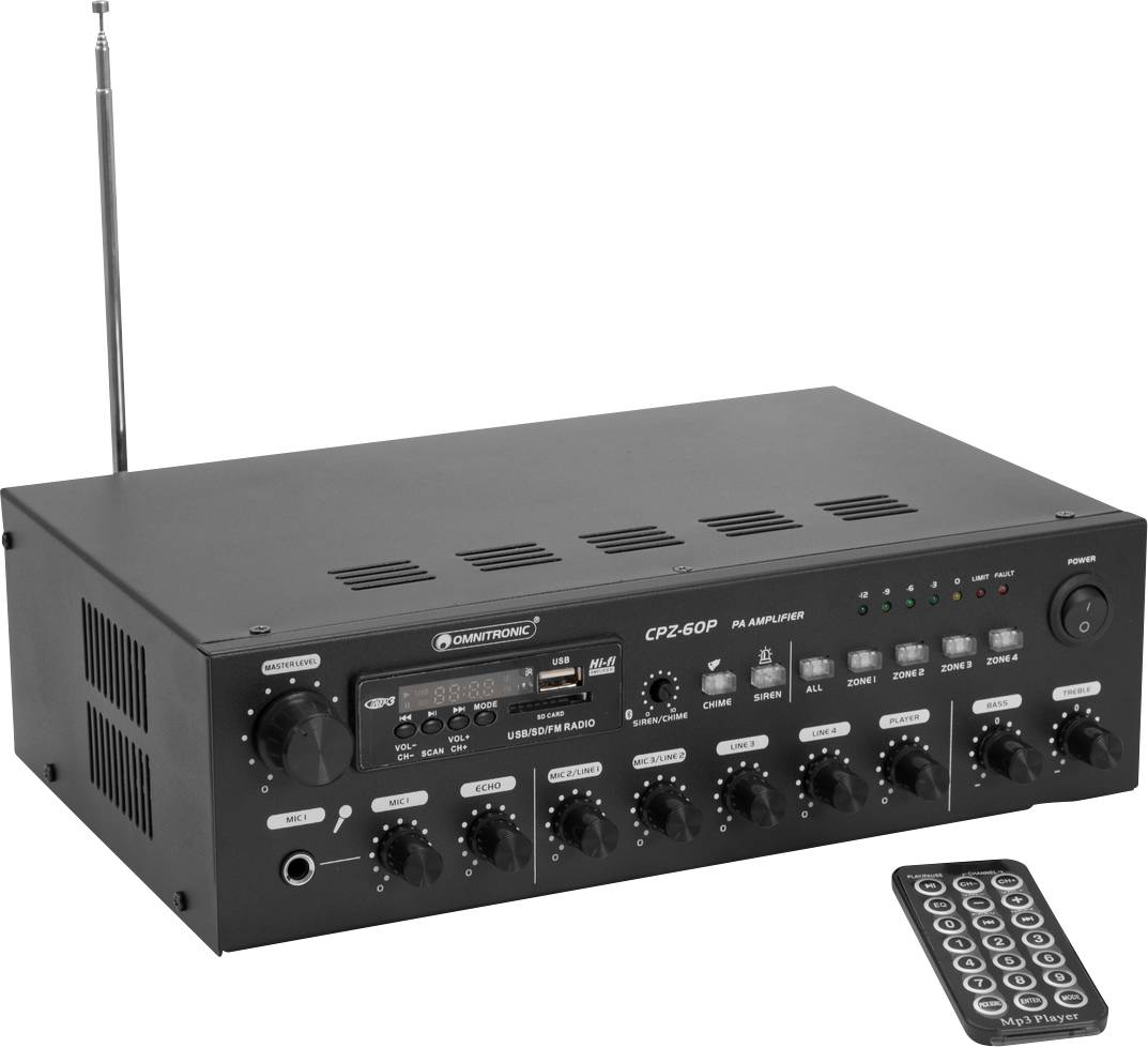 Omnitronic CPZ-60P ELA PA-versterker 60 W 4-kanaals 4 zones