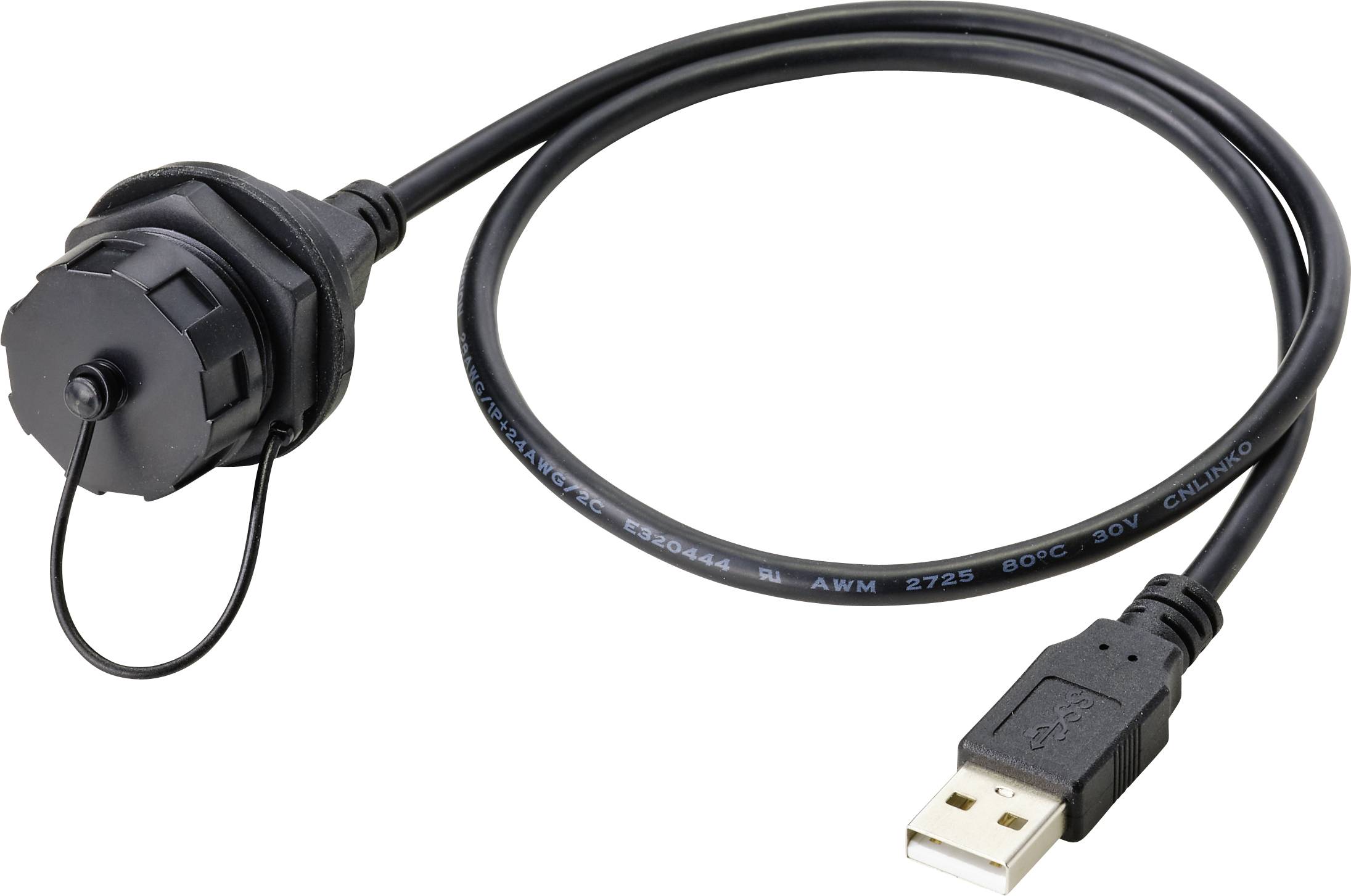 Jedan samostalni USB kabel s vodootpornim priključkom, pogodan za upotrebu u teškim uvjetima.