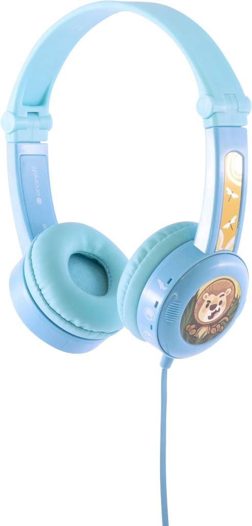 Plavi dječji slušalice s mekom dizajnom medvjedića na ušnim školjkama, pogodne za glazbu ili audio-priče.