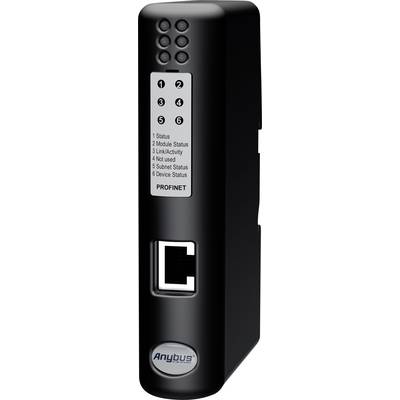 Crni modul sa šest LED-ica i Ethernet priključkom. LED-ice prikazuju statusne informacije: status, status modula, link/aktivnost, status podmreže i uređaja. Naziv marke dolje.