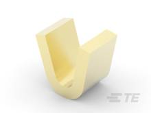 Žuti 3D-objektni oblik krivulje ispred zamućene pozadine s teksturiranom površinom.