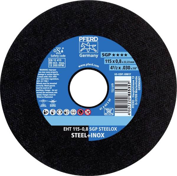 PFERD TOOLS EHT 115-0,8 SGP STEELOX 61340394 rezna ploča ravna 115 mm 25 St. nehrđajući čelik, čelik