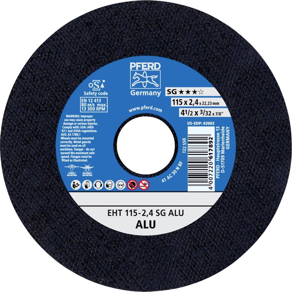 Brusni disk PFERD-a za aluminij, model EHT 115-2,4 SG ALU, promjera 115 mm, 13.300 o/min.