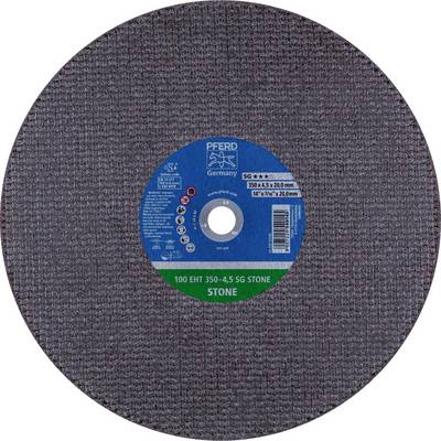 Okruti brusni disk s plavom sredinom i natpisom 'PFERD Germany'. Tekst: 'STONE', dimenzije: 350 x 4,5 x 20 mm.