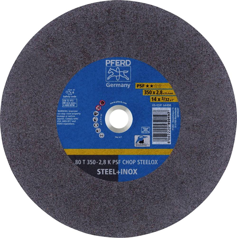 Rezna ploča PFERD Germany, PSF Chop Steelox, veličina 350 x 2,8 mm, pogodan za čelik i nehrđajući čelik.
