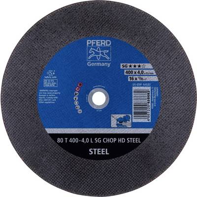 Brusna ploča s plavim središtem, naziv marke 'Pferd' i natpis 'SG CHOP HD STEEL', dimenzije 400 x 4,0 mm, za obradu metala.