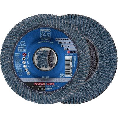 'Brusni disk Pferd, tip Polifan Curve. Pogodan za čelik i nehrđajući čelik. Promjer 125 mm, zrnatost Z 40, SGP kvaliteta.'