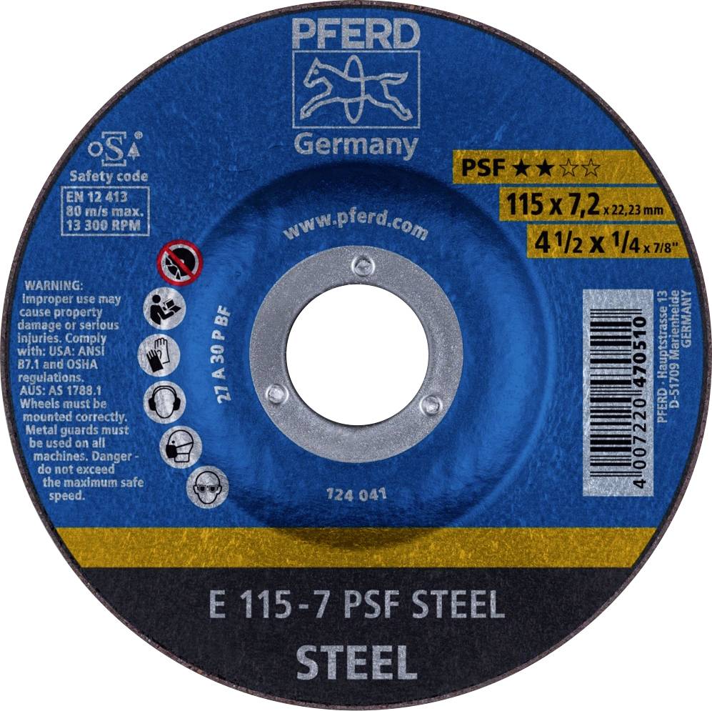 PFERD TOOLS 62011634 E 115-7 PSF STEEL ploča za grubu obradu s glavom promjer 115 mm Promjer bušotine 22.23 mm lijevano željezo, čelik, lijevani čelik 10 St.