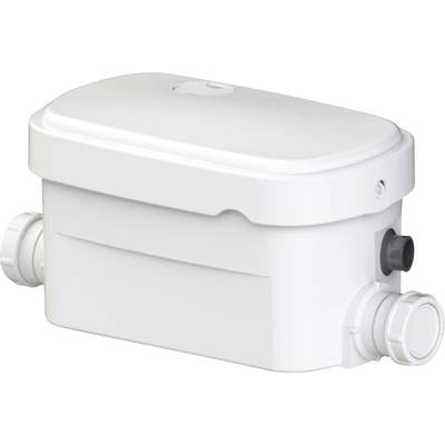Bijela, pravokutna pumpa za otpadne vode s priključcima na obje strane, pogodna za upotrebu u sanitarnim instalacijama.