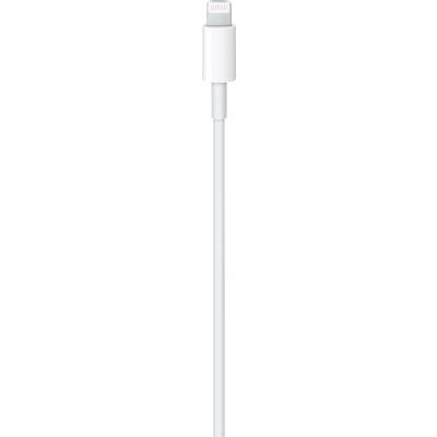 Bijeli Lightning kabel s utikačem, koji se tipično koristi za punjenje i prijenos podataka kod određenih marki uređaja.
