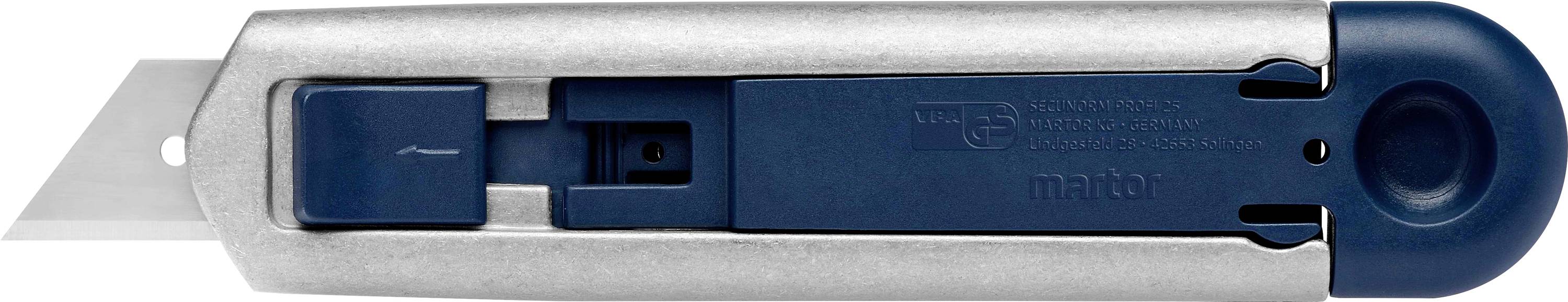 Prikazuje se plavi švicarski nož sa srebrnim ručkom i izvučenim sečivom.