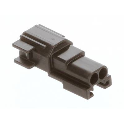 Crni plastični utikač s dva okrugla utora, pogodan za električne spojeve u elektroničkim uređajima.