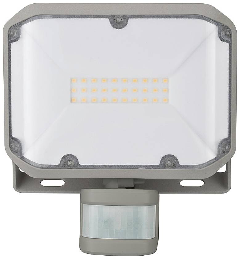 LED reflektor s senzorom pokreta, pravokutnog dizajna, bijelog poklopca, pogodan za vanjsku rasvjetu i sigurnosne svrhe.