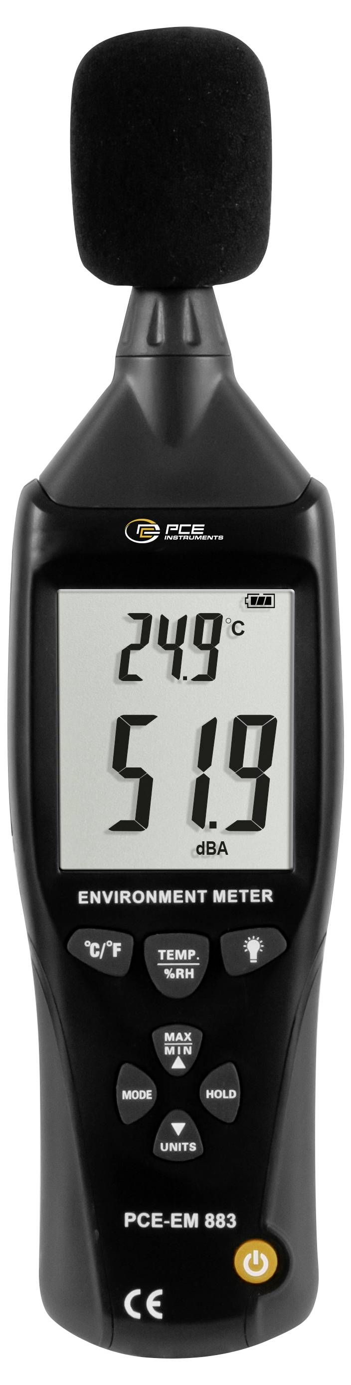 Prijenosni mjerni uređaj za okruženje koji na svom digitalnom zaslonu prikazuje 24,9°C i 51,9 dBA.