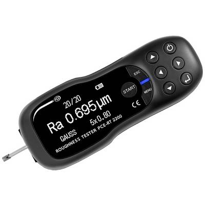 Uređaj za mjerenje hrapavosti s digitalnim zaslonom prikazuje izmjerenu vrijednost 'Ra 0,695 µm', naziv modela 'ROUGHNESS TESTER PCE-RT 2200', s nekoliko tipki.