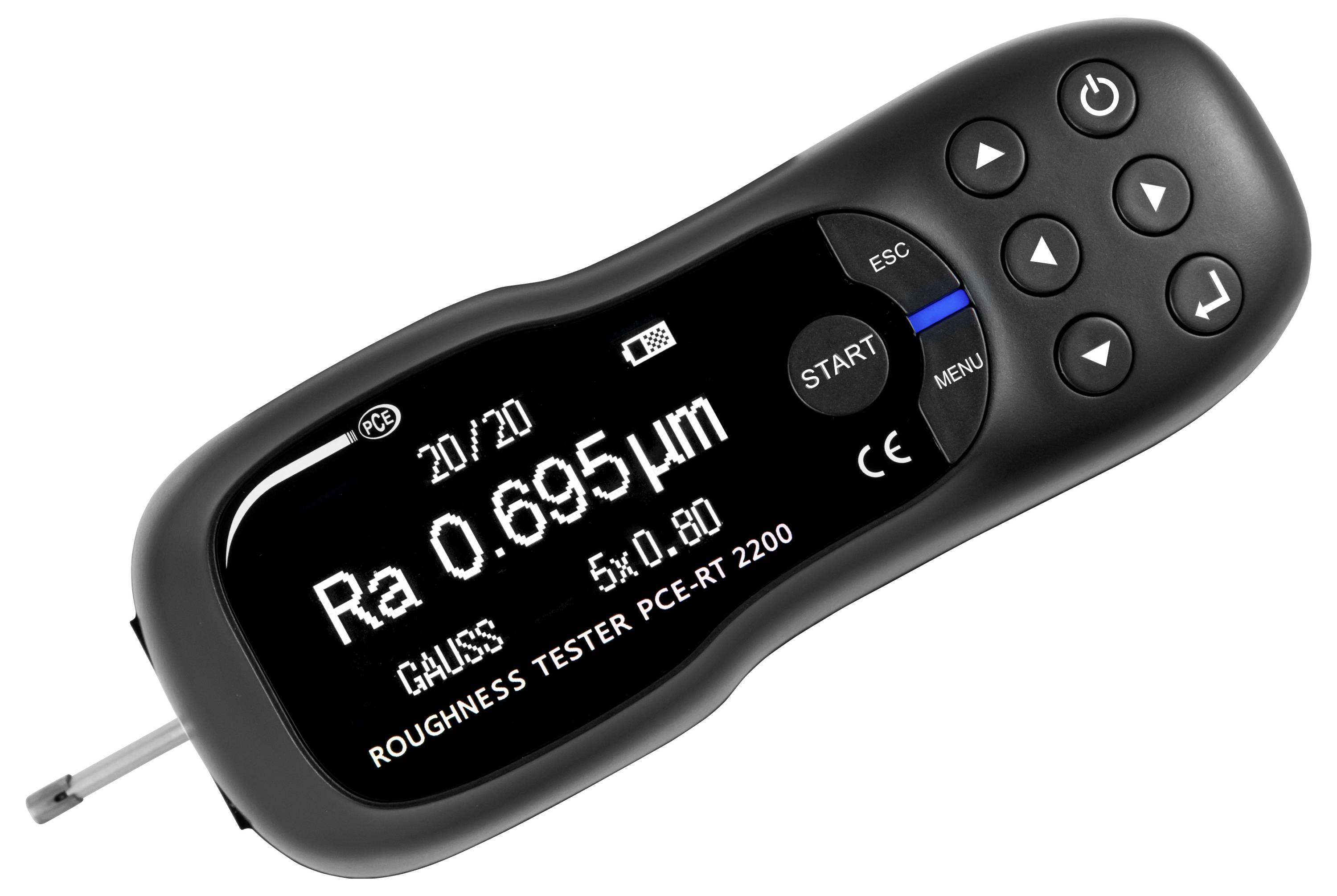 Ručni mjerač hrapavosti koji prikazuje digitalni prikaz od Ra 0.695 µm i gumbe za izbornik/navigaciju na bijeloj pozadini.