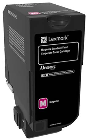 Crna toner kaseta marke Lexmark, model 'Magenta Standard Yield Corporate Toner Cartridge', s magentom naljepnicom.