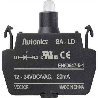 Crni senzor tvrtke Autonics (model SA-LD) s tehničkim specifikacijama za napon (12-24VDC/VAC) i struju (20mA).