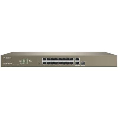Mrežni switch s 16 Ethernet priključaka i dodatnim optičkim priključkom, pogodan za profesionalne mrežne instalacije.