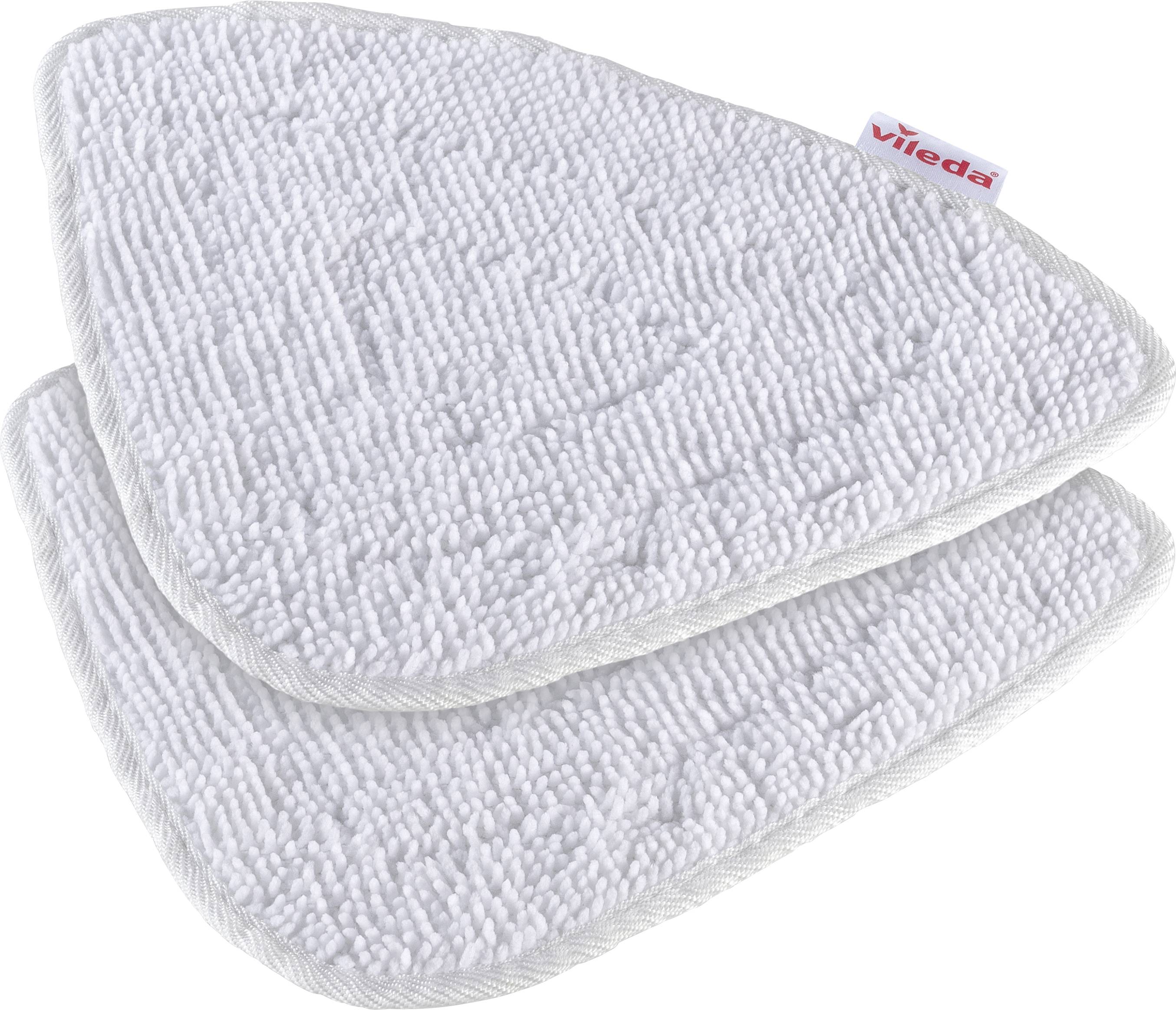 Dva trokutasta, bijela mikrofiber pokrivača za parni čistač, položena jedan do drugog.