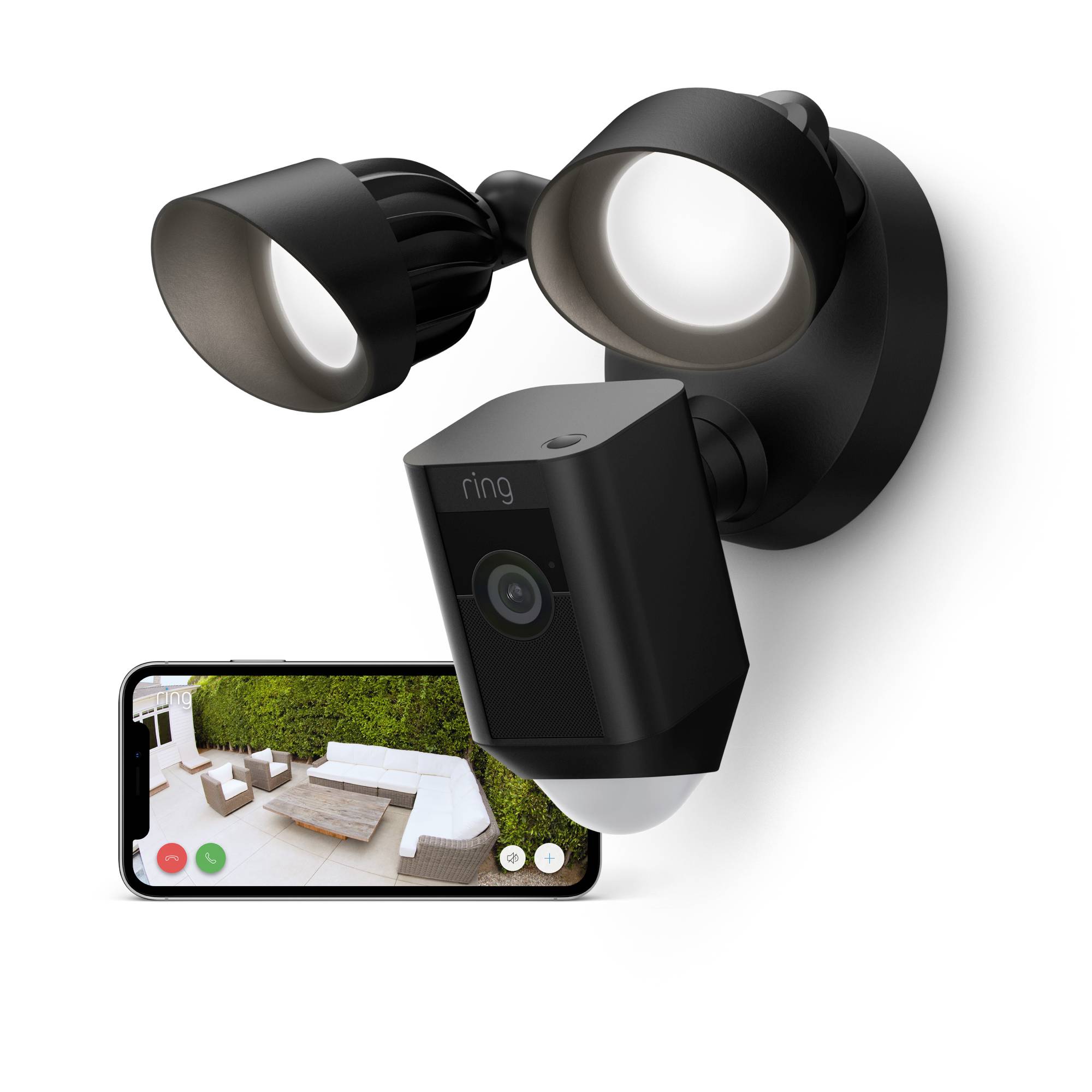 Smartphone prikazuje izravni prijenos terase, snimljen sigurnosnom kamerom postavljenom na zidu.