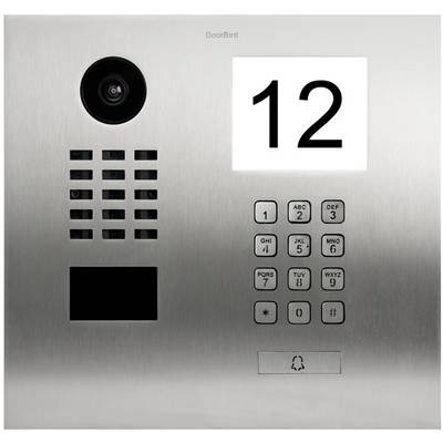 Interfon s kamerom, tipkovnicom i velikim zaslonom koji prikazuje broj '12'.