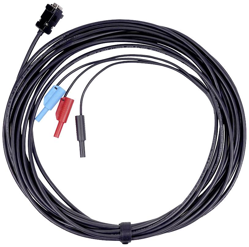 Dugi, crni kabel s tri različito obojene stezaljke na jednom kraju: crvene, plave i crne. Idealan za električne spojeve.