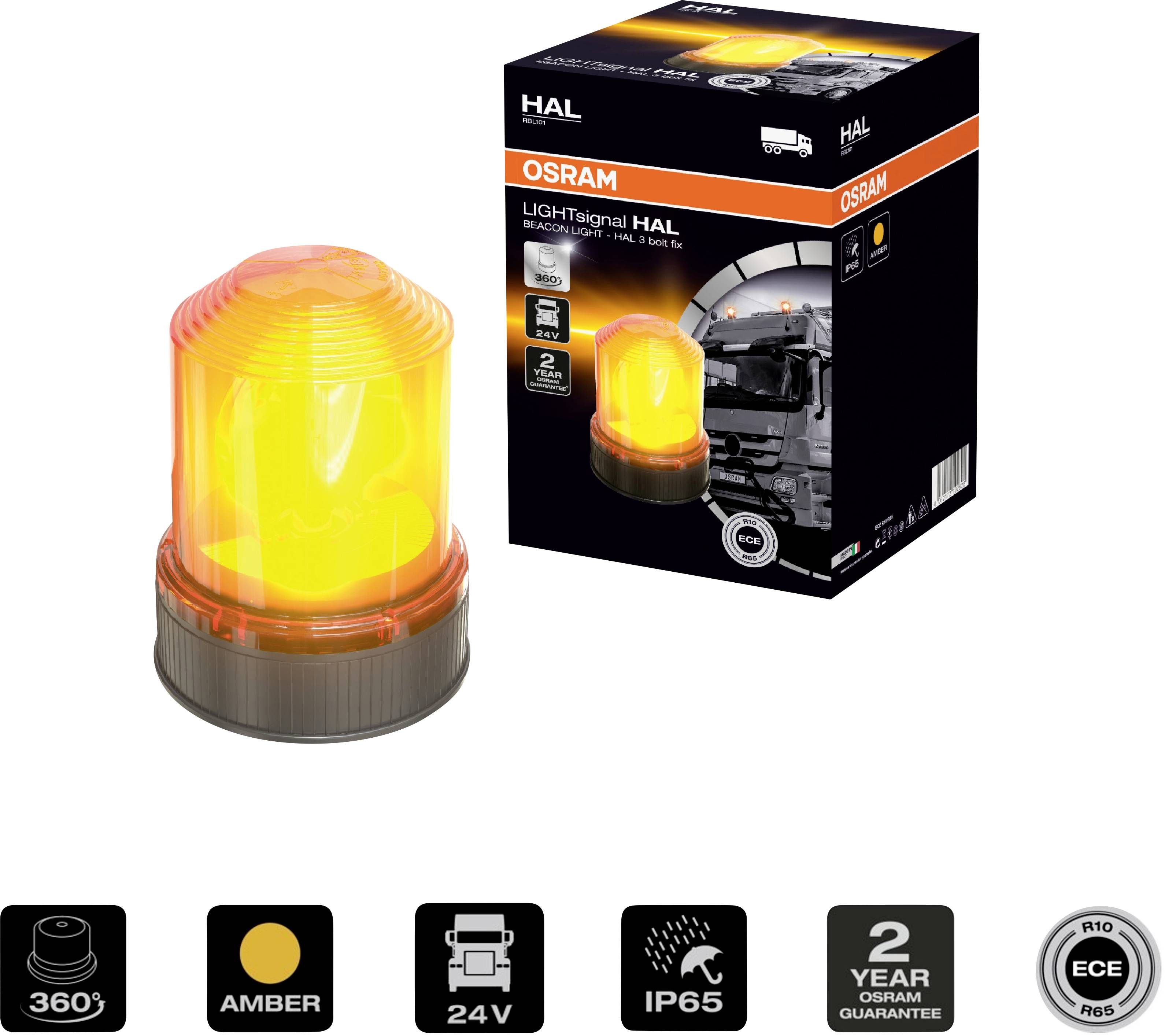 OSRAM LED žarulja u boja jantara, s pakiranjem. Pogodan za 24V, IP65, 360° osvjetljenje, 2 godine jamstva. Idealan za vozila.