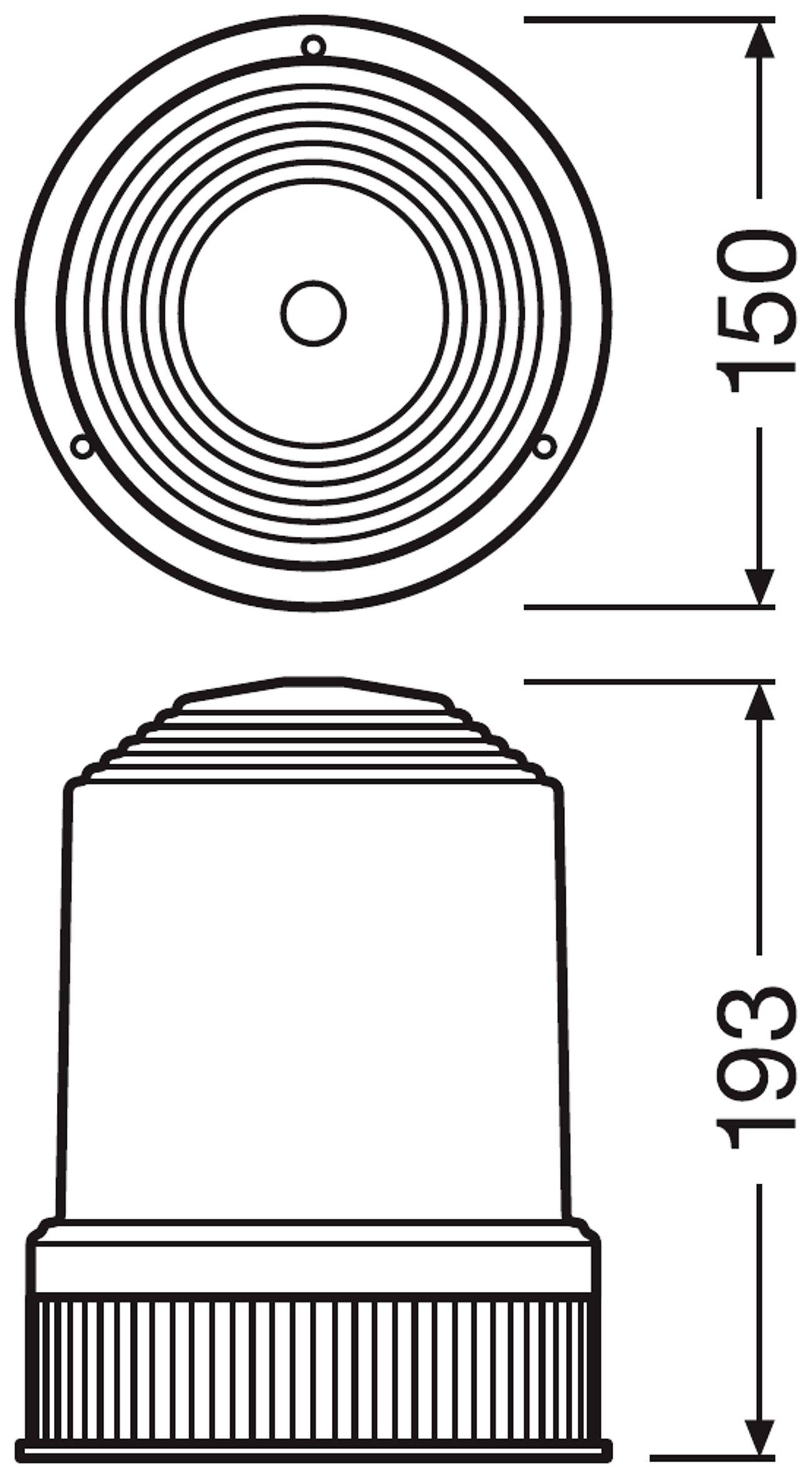 Skica okruglog zvučnika i njegova kućišta s naznakama visine: promjer zvučnika 150, visina kućišta 193.