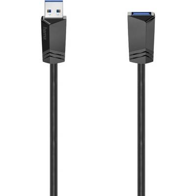 USB produžni kabel Hama, crne boje, s USB 3.0 utikačem i priključkom, pogodan za proširenje povezivanja uređaja.