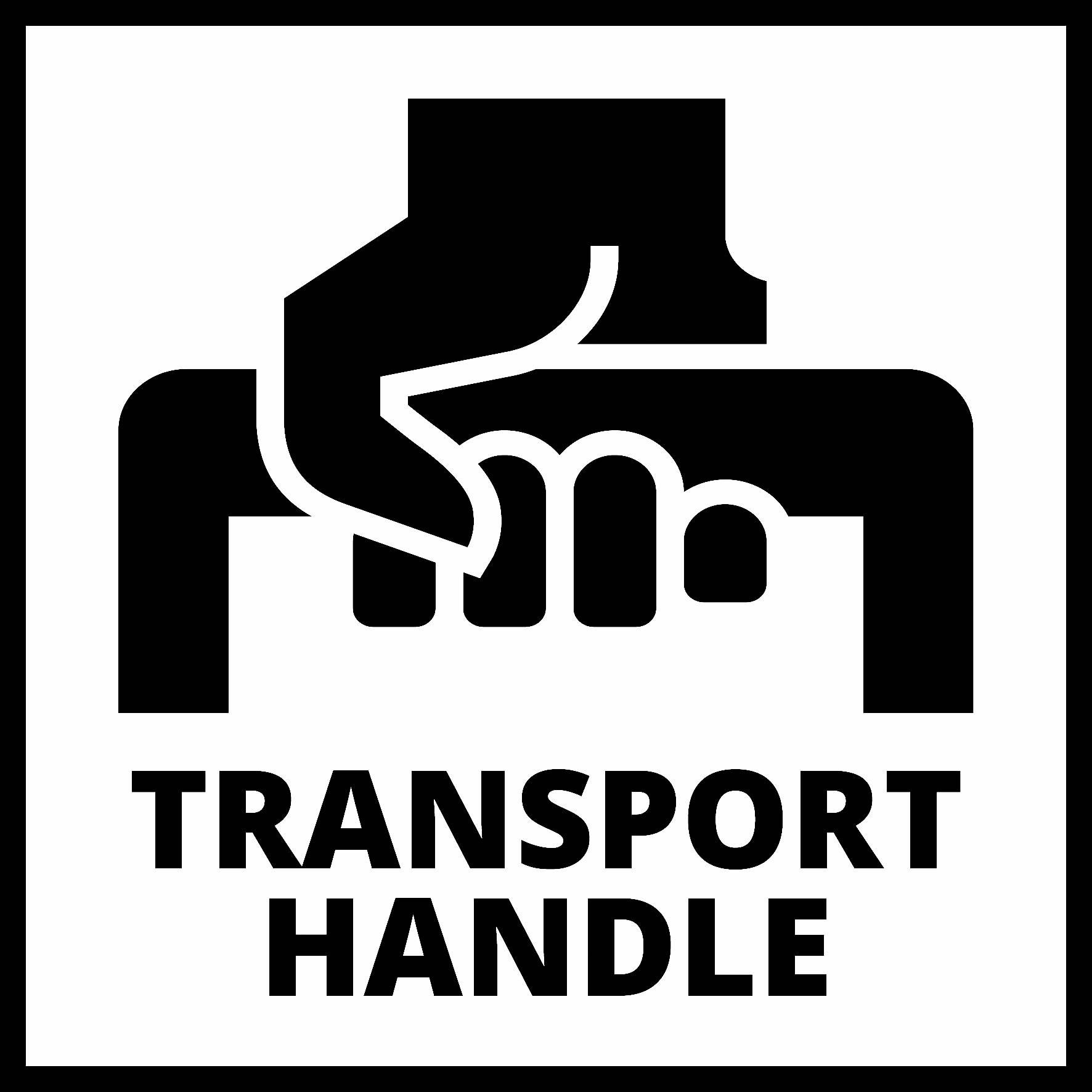 Slika prikazuje piktogram ruke koja drži ručku s tekstom 'TRANSPORT HANDLE' ispod njega.