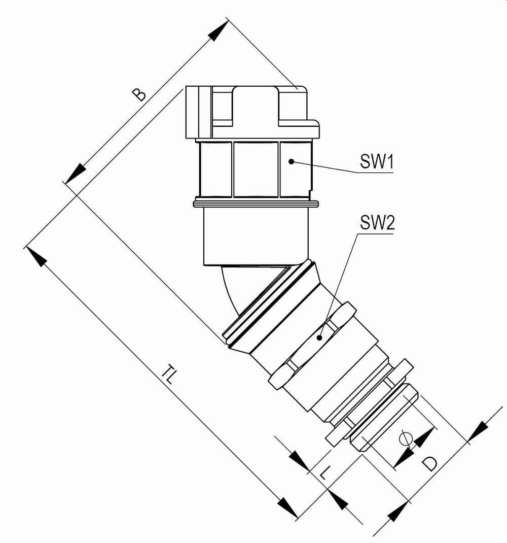 Wiska 10107992 EMBF45CG-48-50-BG Schroefbevestiging Grijs M50 x 1.5 45° 5 stuk(s)