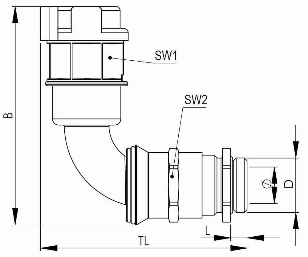 Wiska 10108004 EMBF90CG-36-40-BG Schroefbevestiging Grijs M40 x 1.5 90° 5 stuk(s)