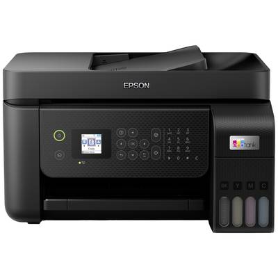 Crno-sivi multifunkcijski pisač s LCD zaslonom, tipkama za kopiranje i odvojivim spremnicima tinte za BK, C, M, Y.