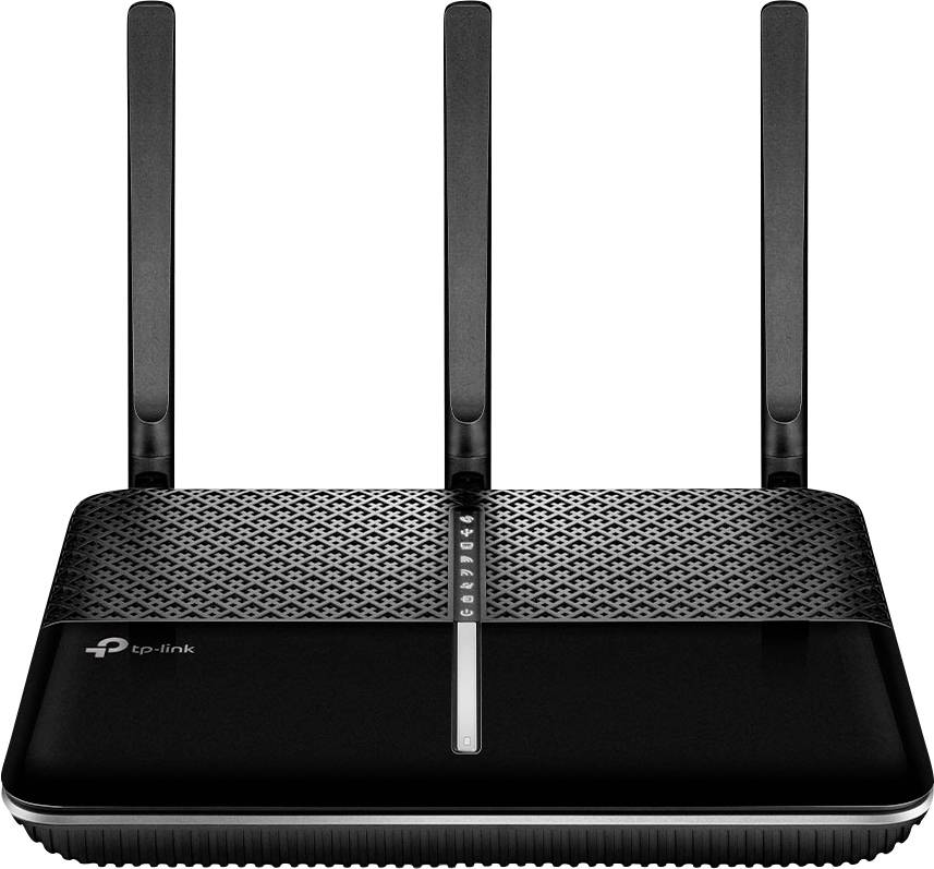 Crni WLAN usmjerivač s tri antene. Logo TP-Linka nalazi se na lijevoj strani.