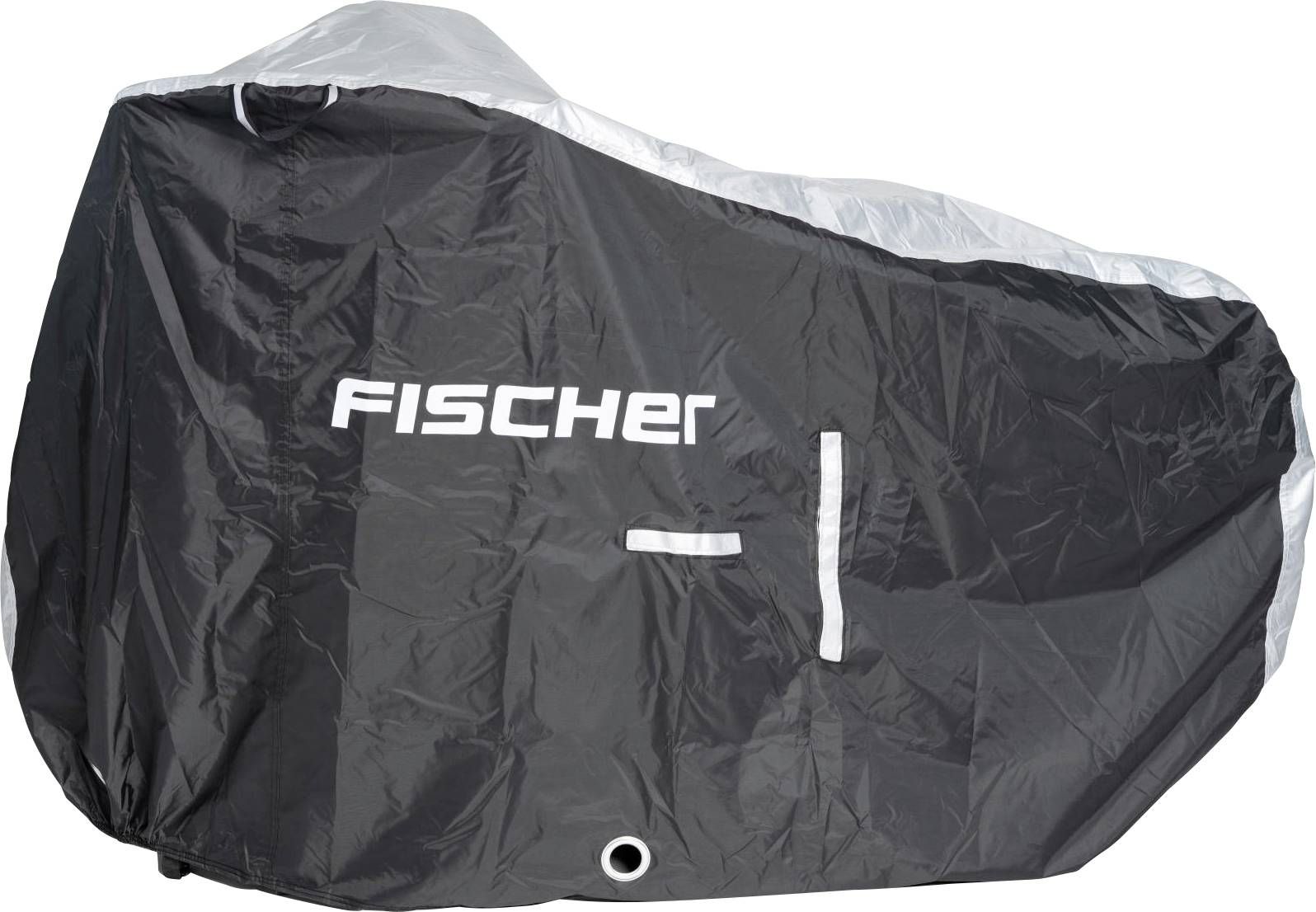 Crna navlaka za bicikl s bijelim natpisom 'Fischer', štiti od vremenskih utjecaja.