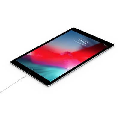 Tablet s obojenim zaslonom na kojem je prikazano vrijeme '9:41', priključen na punjač pri dnu uređaja.