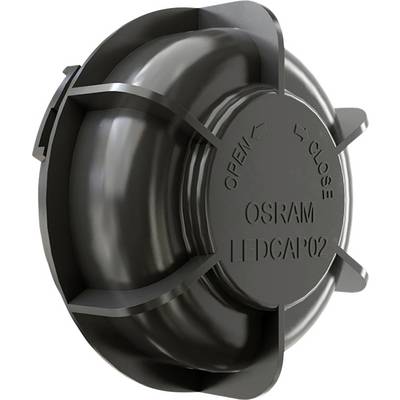 Okrugli crni poklopac s natpisom 'OSRAM LEDCAP 02'. Strelice pokazuju smjerove za 'OTVORENO' i 'ZATVORENO'.