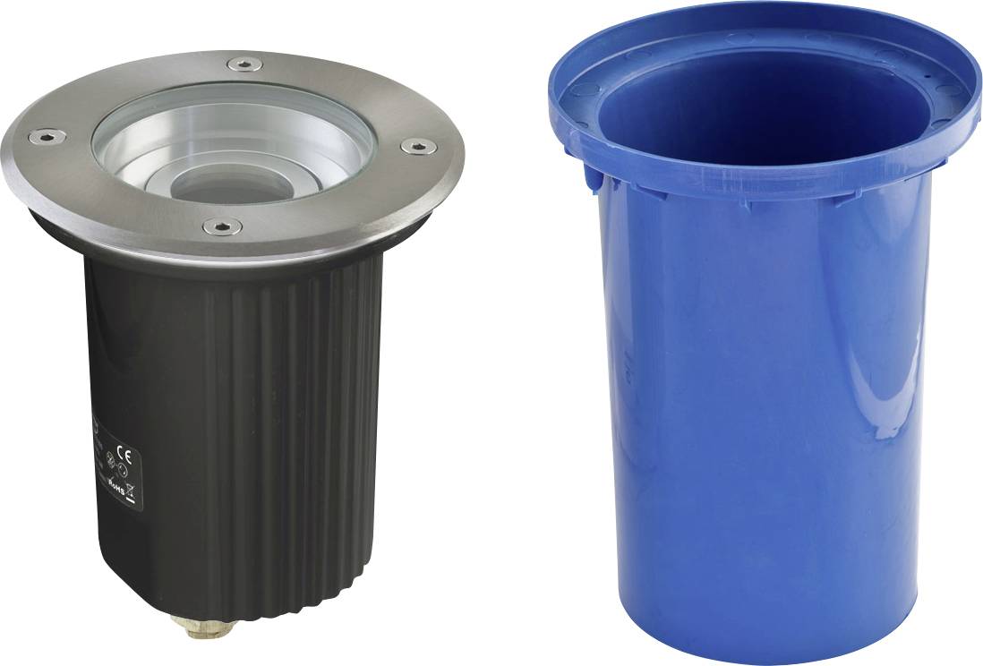Dva cilindričnog podzemnog svetla, jedno crno sa srebrnim obimnim prstenom i jedno sa plavom plastičnom kućištem, prikazana jedno pored drugog na beloj podlozi.