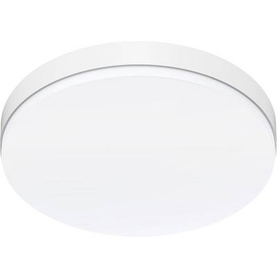 Okrugla bijela stropna lampa sa srebrenim rubom, prikazana odozdo.