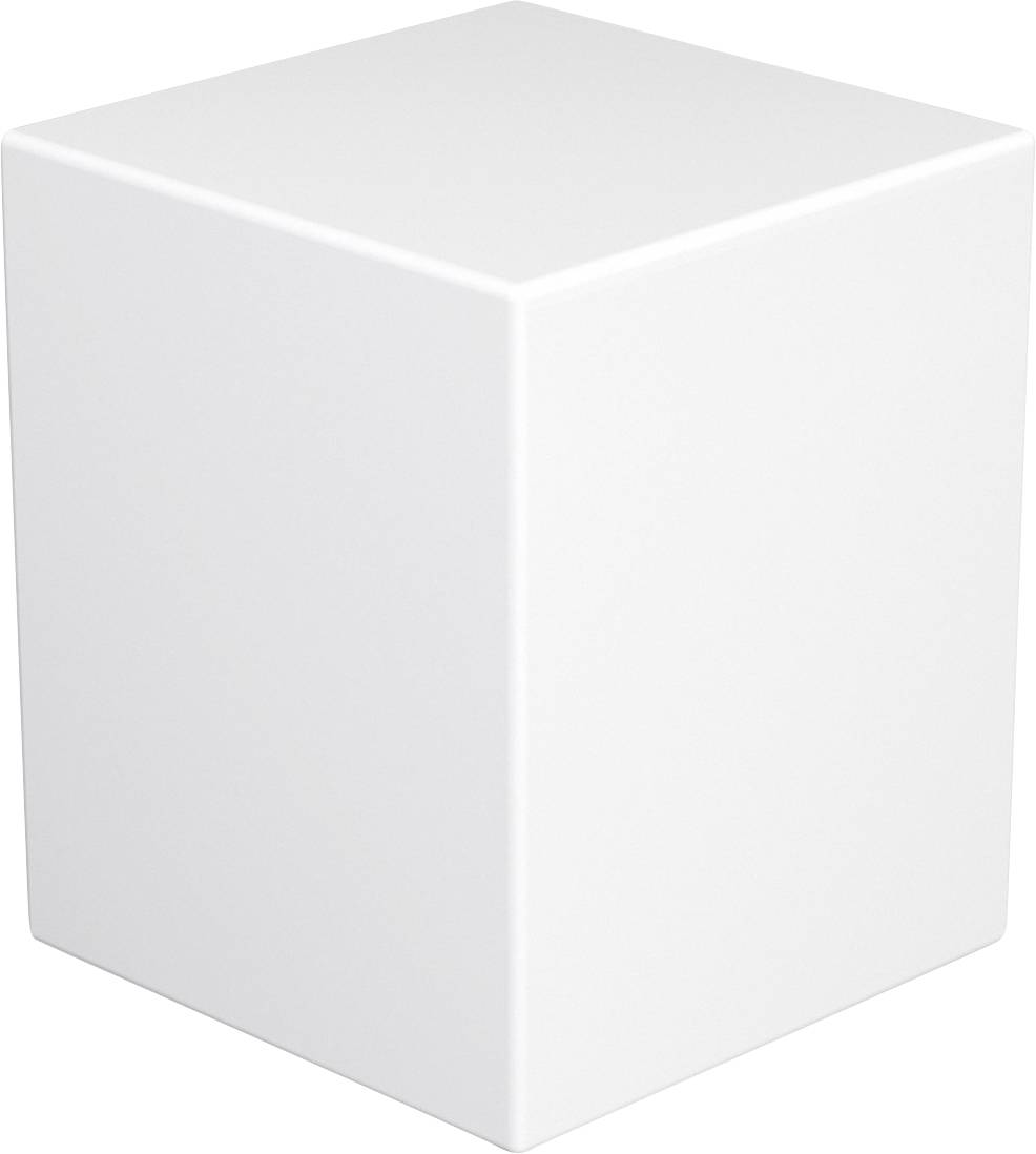 Bijela 3D ikona kocke na jednostavnoj pozadini, prikazana u perspektivi sa suptilnim sjenčanjem i bez dodatnih detalja.
