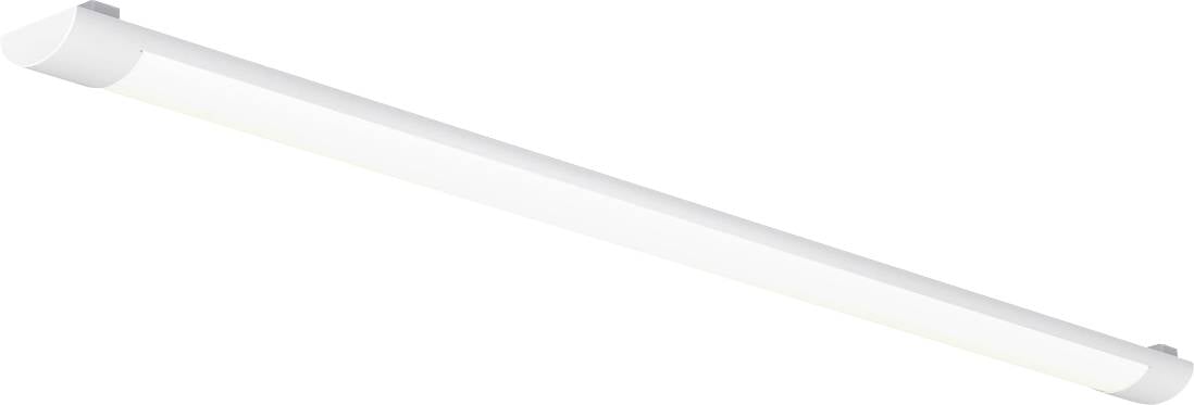 Dugačka bijela linearna LED rasvjetna armaturaviđena dijagonalno na bijeloj podlozi.