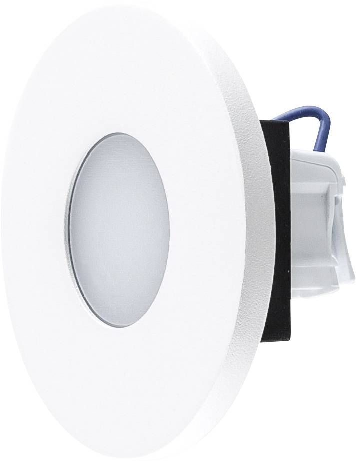 Okrugla ugradbena LED spolja sa bijelom verzom i matiranim središtem, prikazana sa strane na bijeloj pozadini.