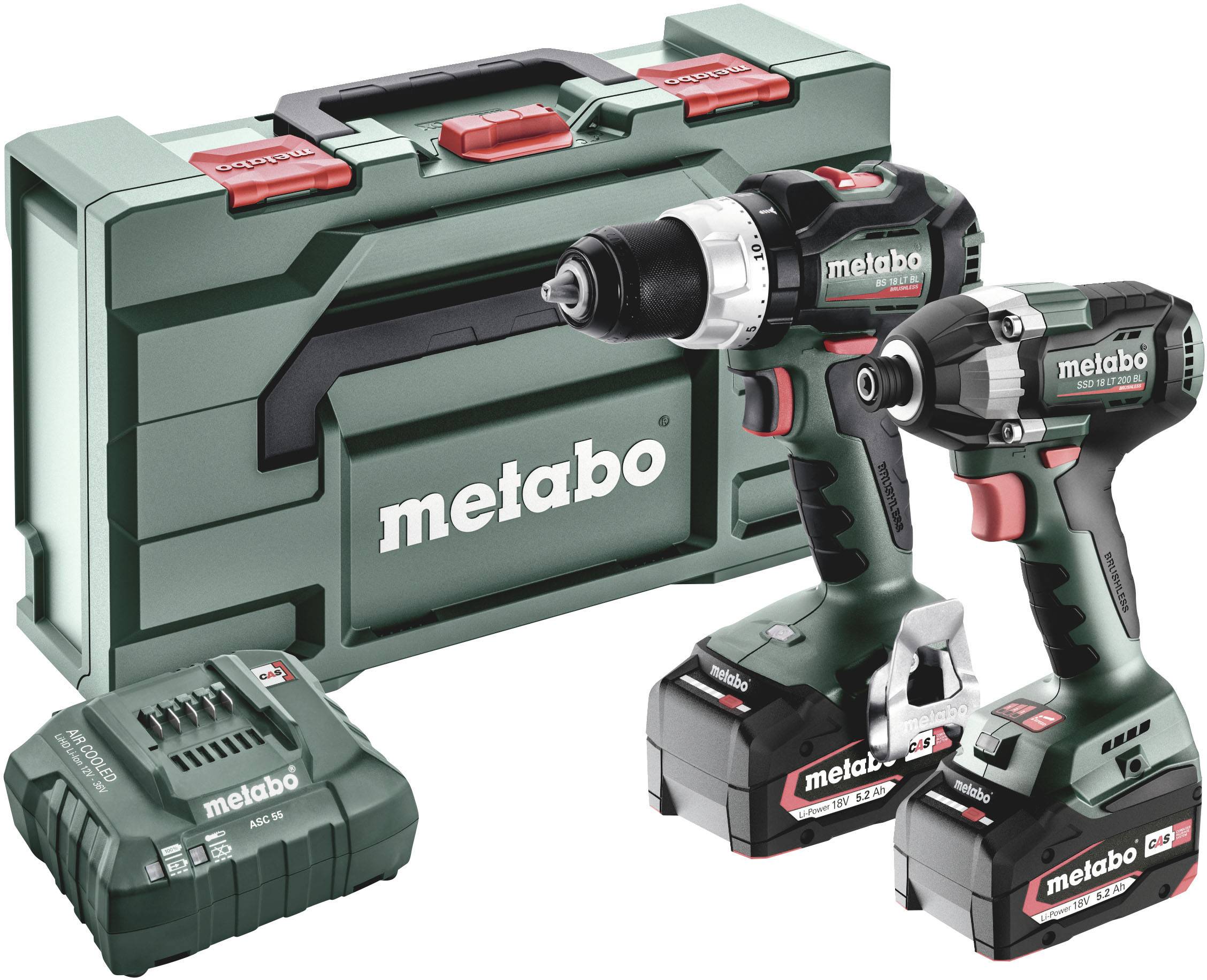 Metabo BSLBL+SSD200LTBL 685196000 Borrskruvdragare batteri, Slagskruvdragare batteri 18 V 5.2 Ah Li-Ion inkl. 1x batteri, inkl. laddare