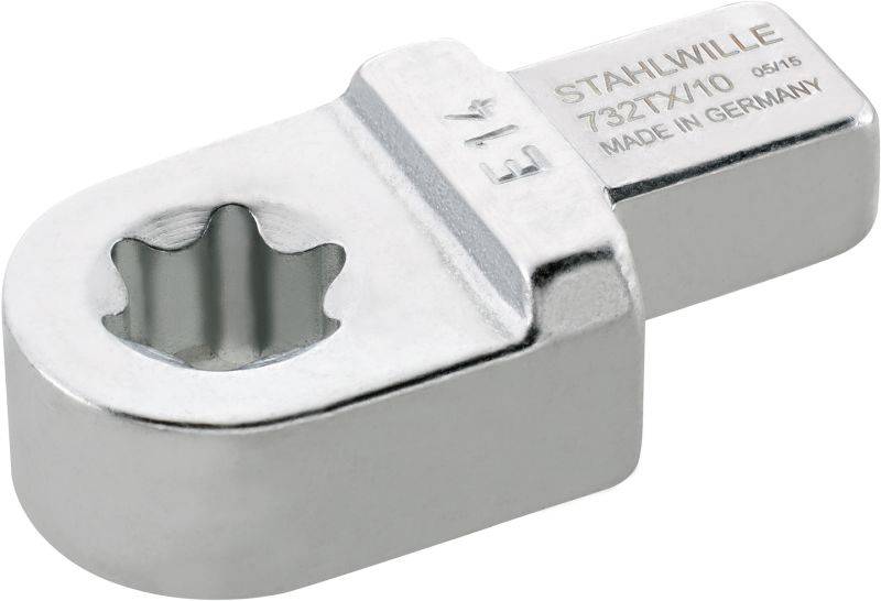 Srebrni nastavak za nasadni ključ s natpisom 'STAHLWILLE 732/7/10 E14 MADE IN GERMANY', pogodan za E14 vijke.