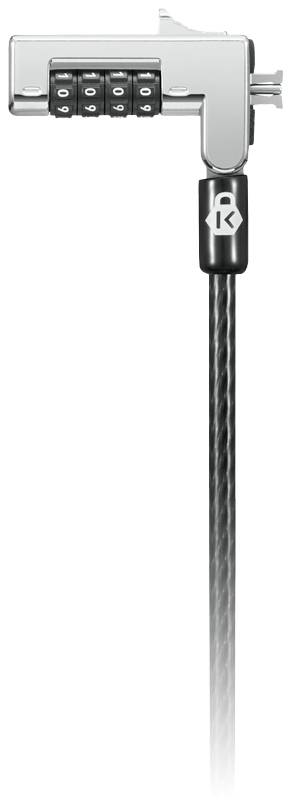 Srebrna brojčana brava s četveroznamenkastom kombinacijom, pričvršćena na crnom kablu.